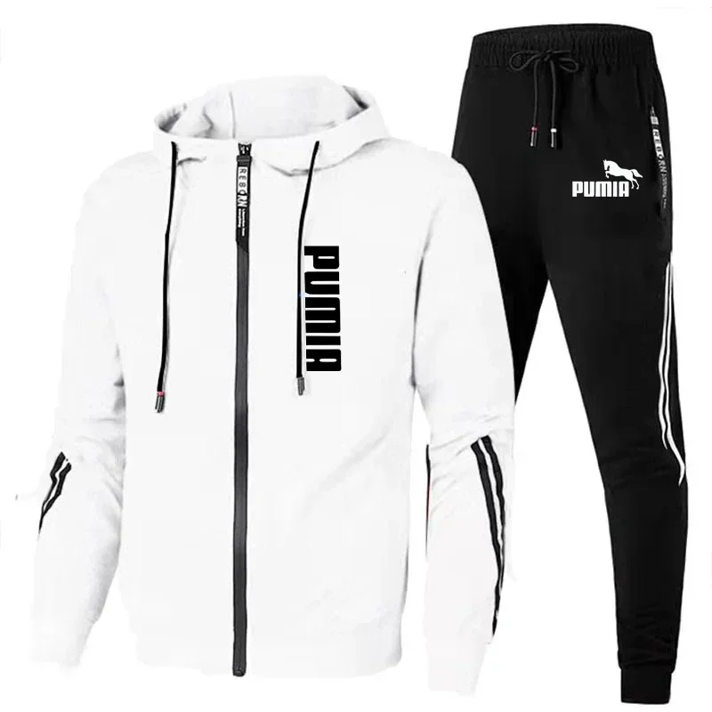 Men Autumn Winter Long Sleeve Sport Tracksuit Fashion Zipper Jackets and Sweatpants Casual Male Fleece Printed Sweater Suits