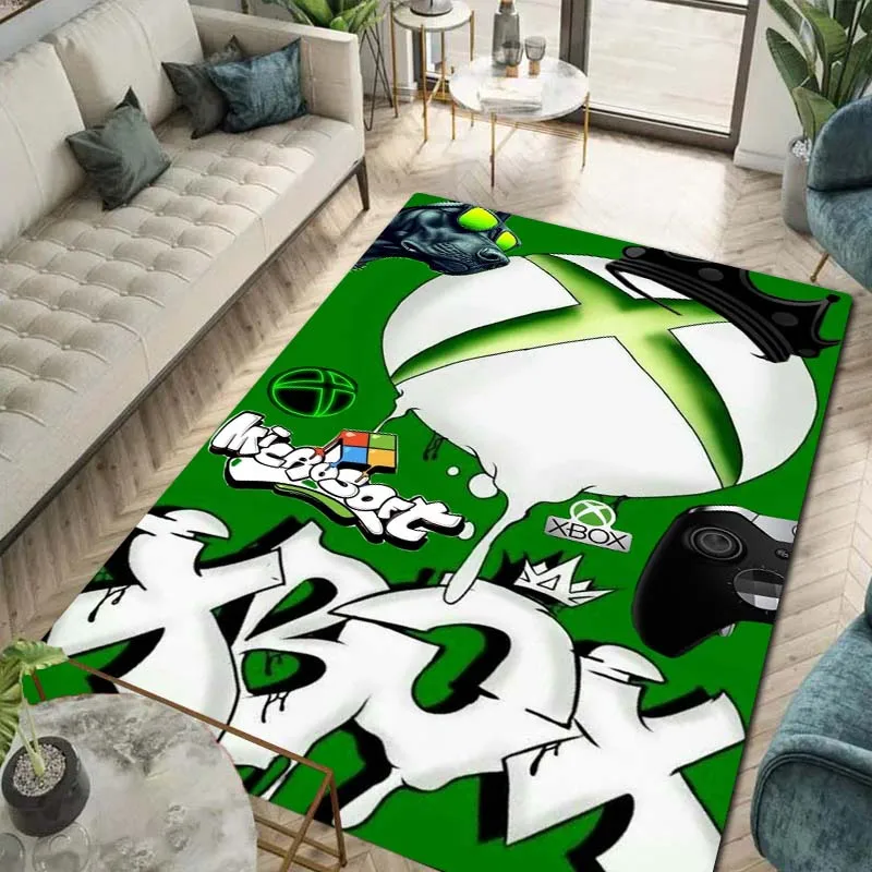 Xbox Gaming Symbol Print Flannel Area Rug Non-Slip Floor Mat For Game Room Bedroom Living Room Indoor Home Decor Holiday Gift