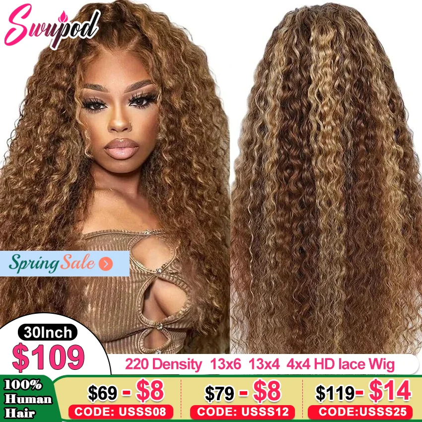 220 Density P4/27 Highlights Ombre Blonde Human Hair 13x6 13x4 Deep Wave Hd Lace Front Wig Blonde Curly Hair Lace Wigs for Women