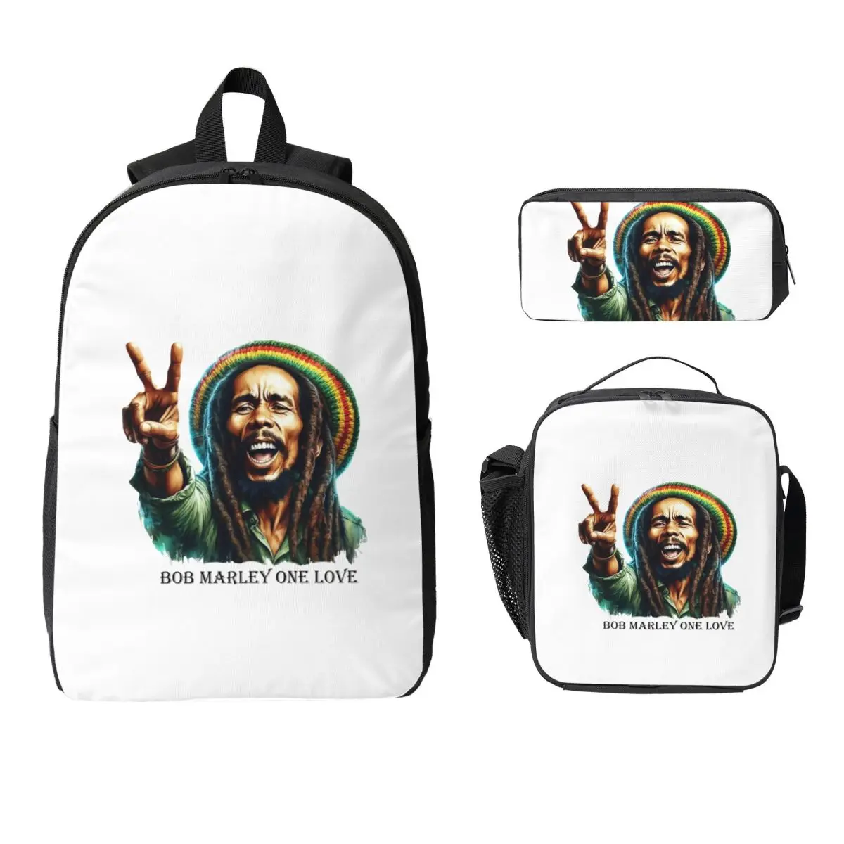 

Bob Marley Reggae Backpack Student Boys Girls BookBag School Bag Computer Shoulder Bags 3ps Insulated Lunch Bag Pencil Case