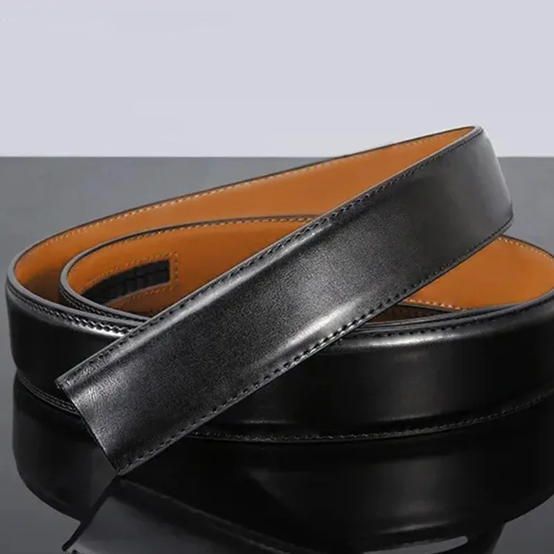 3.5cm Width Genuine Leather Automatic Buckle Belt Strip - No-Buckle Unisex Belt, Practical Belt Accessory for Daily Commute Work
