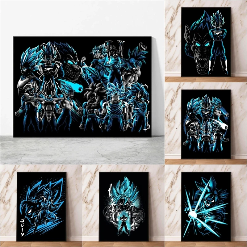 

High - Quality Dragon Ball Dark Theme Decorative Painting The Image of Super Saiyan Blue Vegeta Goku Hd Canvas Print Home Decor