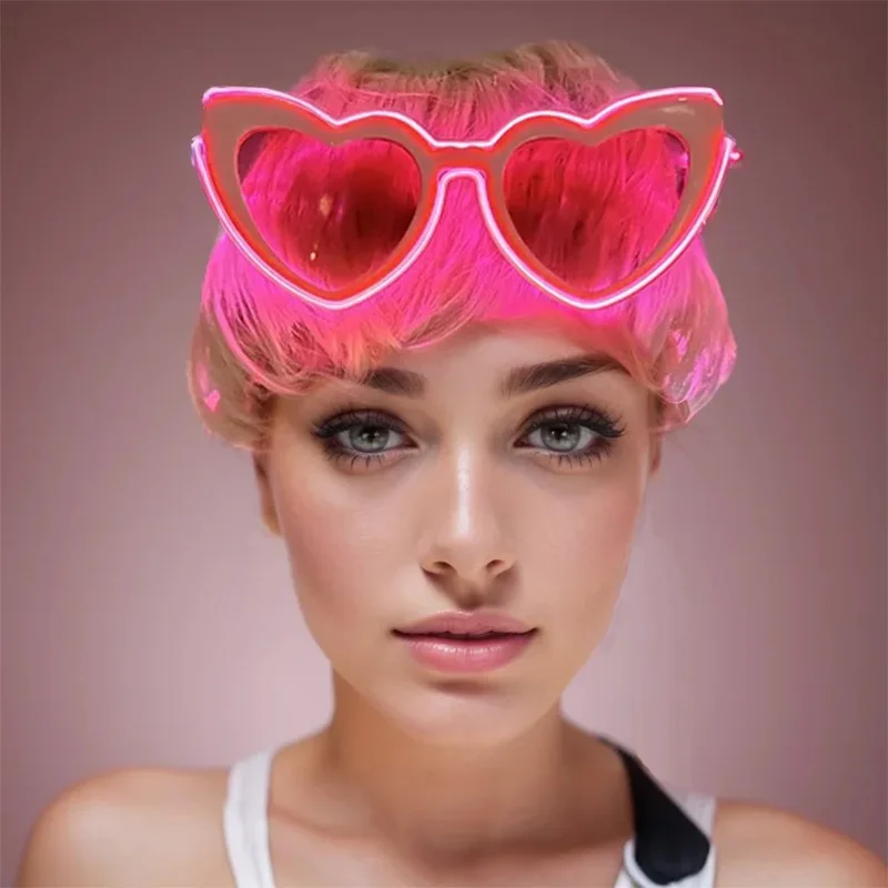 LED świecące okulary przeciwsłoneczne w kształcie serca dla kobiet styl kociego oka okulary w stylu retro wieczór panieński kostium okulary wieczór panieński Deco
