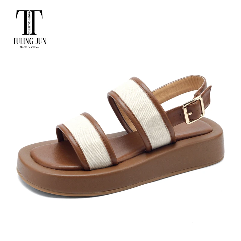 

TULING JUN 2024 Summer Women's Casual Open Toe Hook & Loop Sandals Low Heel Thick Bottom Shoes For Female Concise T-A989B