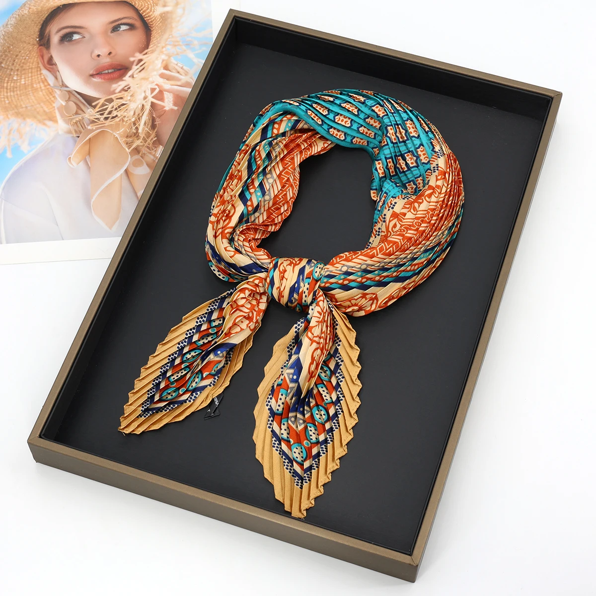 Fashion Crepe Lozenge Silk Scarfs Women Headband Neck Ties Hair Scarf Hijab Female Hairband Design Neckerchief Scarves Foulard