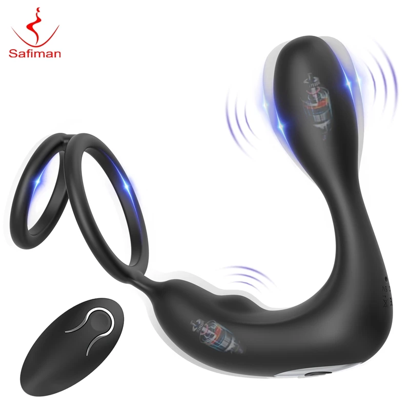 Safiman-Massageador de Próstata para Homens Vibrador Anal Brinquedos Sexuais Masculinos Anel do Galo, Plugues Vibratórios, 12 Modos de Vibração, Sem Fio