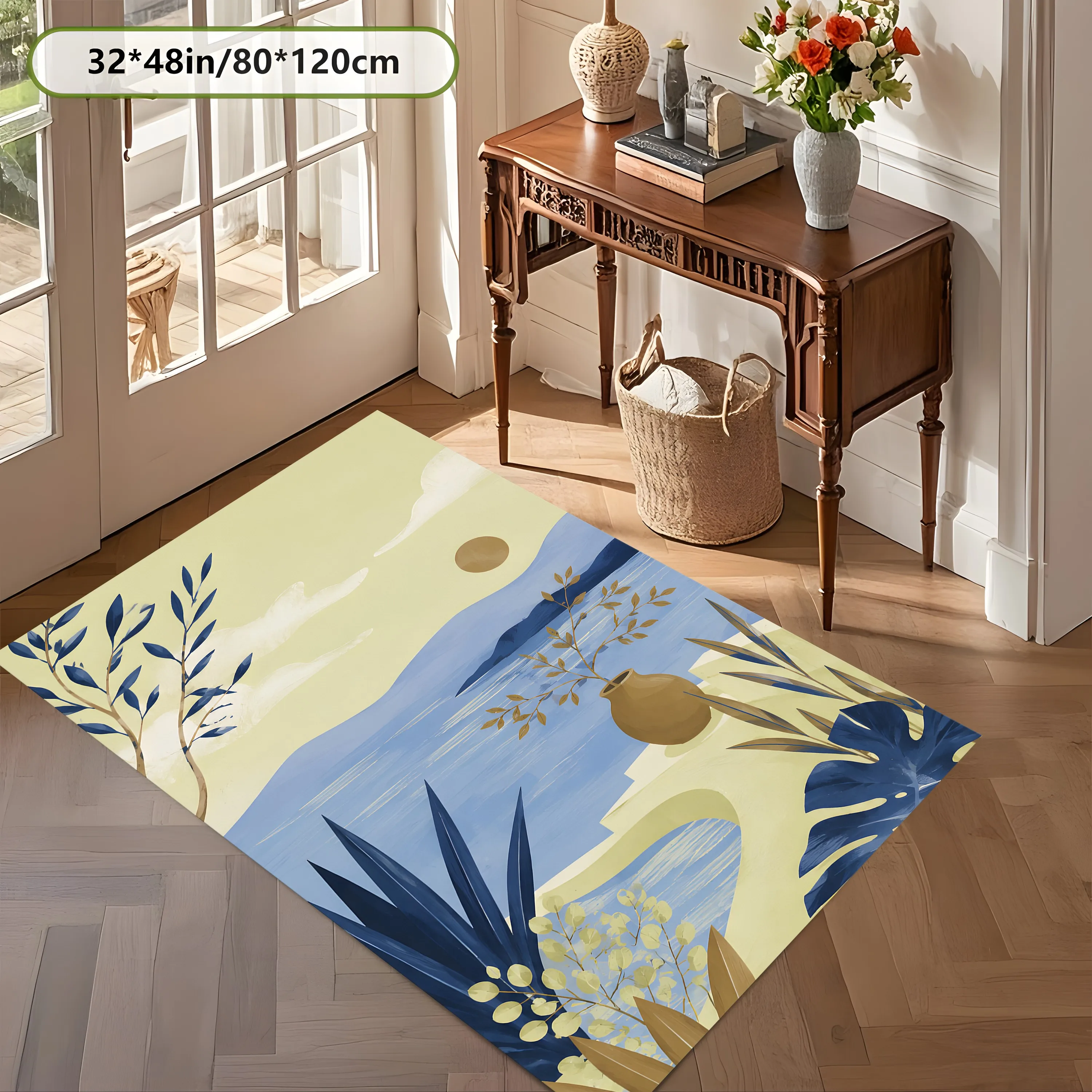 2D Carpet with Abstract Plant Pot Blur Pattern in Nordic Cream Style for Living Room and Bedroom