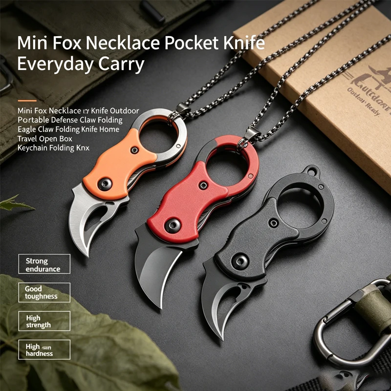 Mini Fox Necklace Pocket Knife Outdoor Portable Defense Eagle Claw Folding Knife Home Travel Open Box Keychain Folding Knife