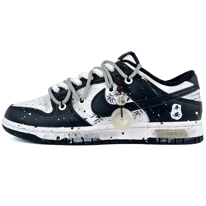 

[На заказ Peace and Joy] Низкие износостойкие низкие кроссовки для скейтборда Nike Dunk GS Белый Черный