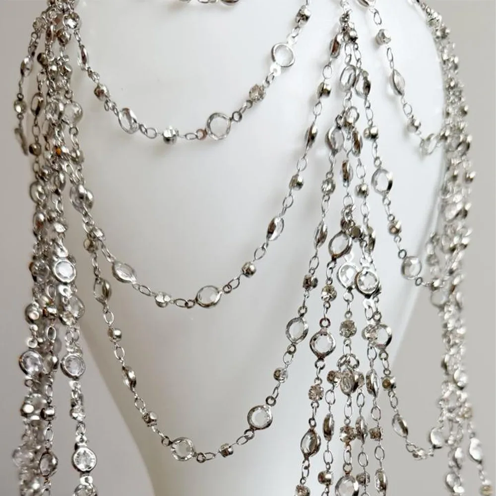 الرجعية حجر الراين شبكة خوذة الزفاف رئيس سلسلة مجوهرات للنساء الفاخرة كريستال عقال غطاء رأس قبعة إكسسوارات الشعر #5