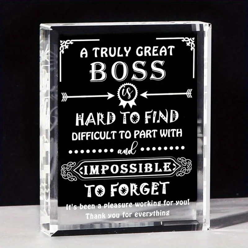 Boss Farewell Crystal: Engraved, desk decoration/centerpiece – leaving/birthday gifts, appreciation present.