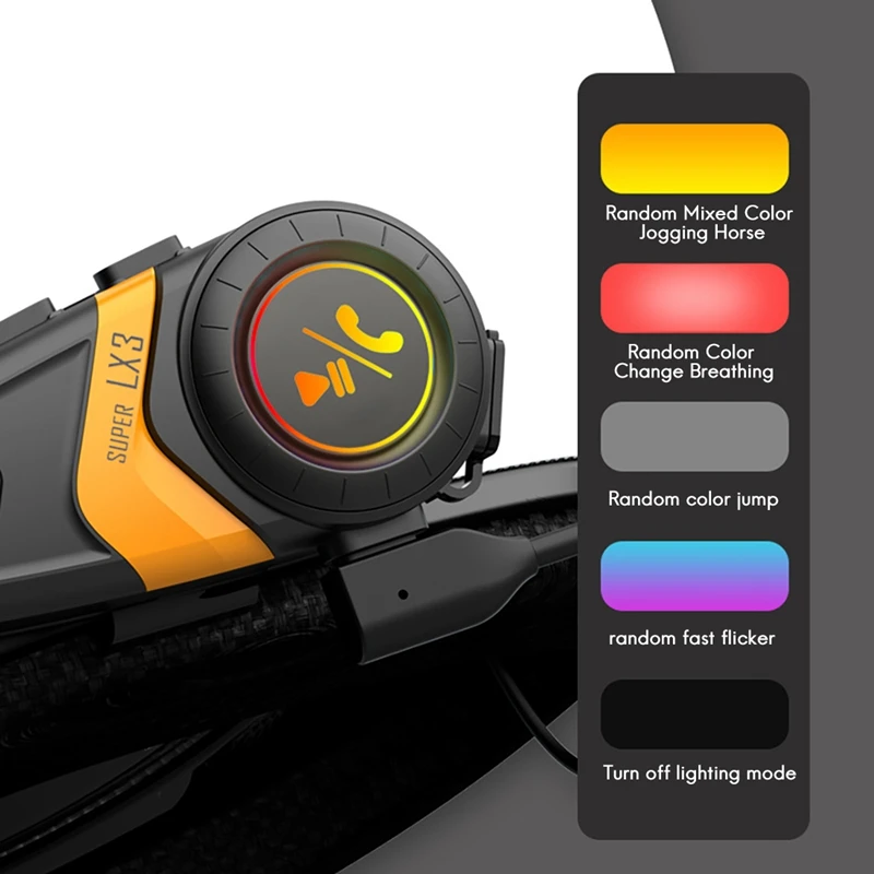 LX3 헬멧 블루투스 헤드셋, 1200MAH 오토바이 BT5.0, 무선 핸즈프리 통화, 스테레오 방해 방지 방수 헤드셋