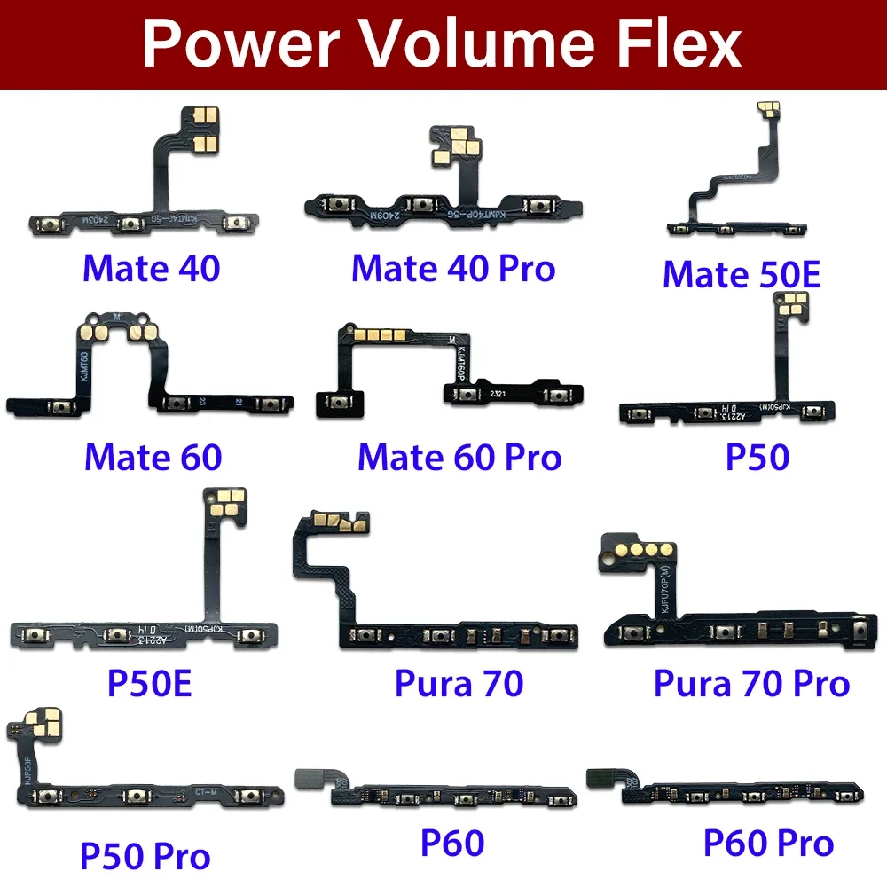 10 PCS Power Switch On/Off Button Volume Key Button Flex Cable For Huawei Mate 40 40 Pro 50E 60 60 Pro P50 P50E P50 Pro P60