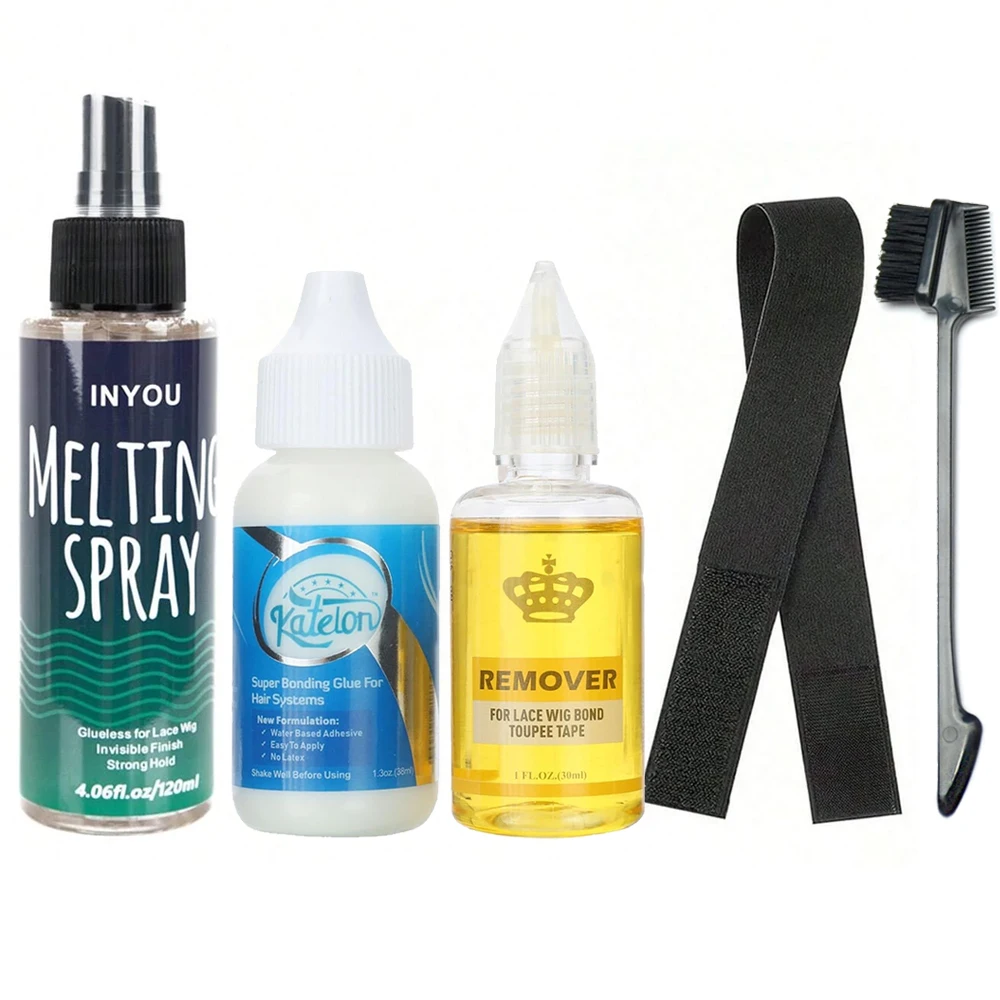 

Набор спреев для клея для парика, с кистью и лентой для парика, спрей для плавления париков, спрей для кружевного склеивания, комплект клея для кружева, комплект для установки парика