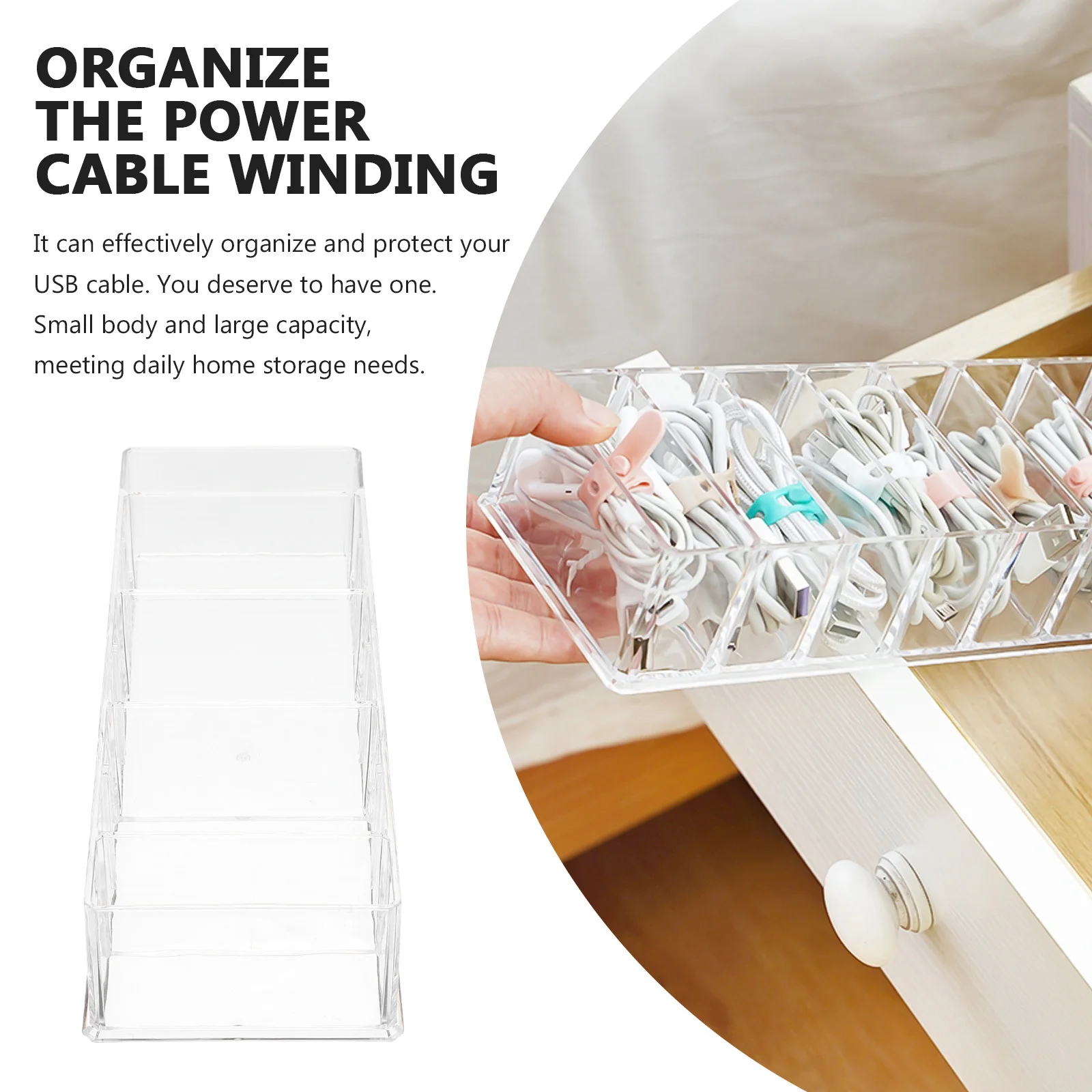 

1 set 1 Set Transparent Data Cable Organizer Box Multiple Compartment Cord Storage For Usb Cables Chargers Small Sundries Holder