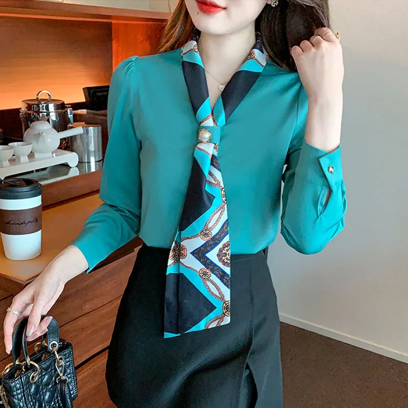 Fashion Long Sleeve Women Blouse Blusas Mujer De Moda 2024 Verano Print V-Neck Office Lady Chiffon Blouse Shirt Women Tops H766