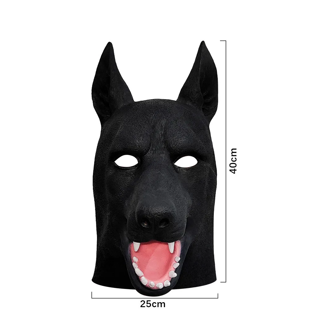 Schwarze Hundekopfmaske, Naturlatex Tierkostüm-Maske, Realistische Hundegesichtsmaske für Halloween-Party, Cosplay-Verkleidung – Detail 5