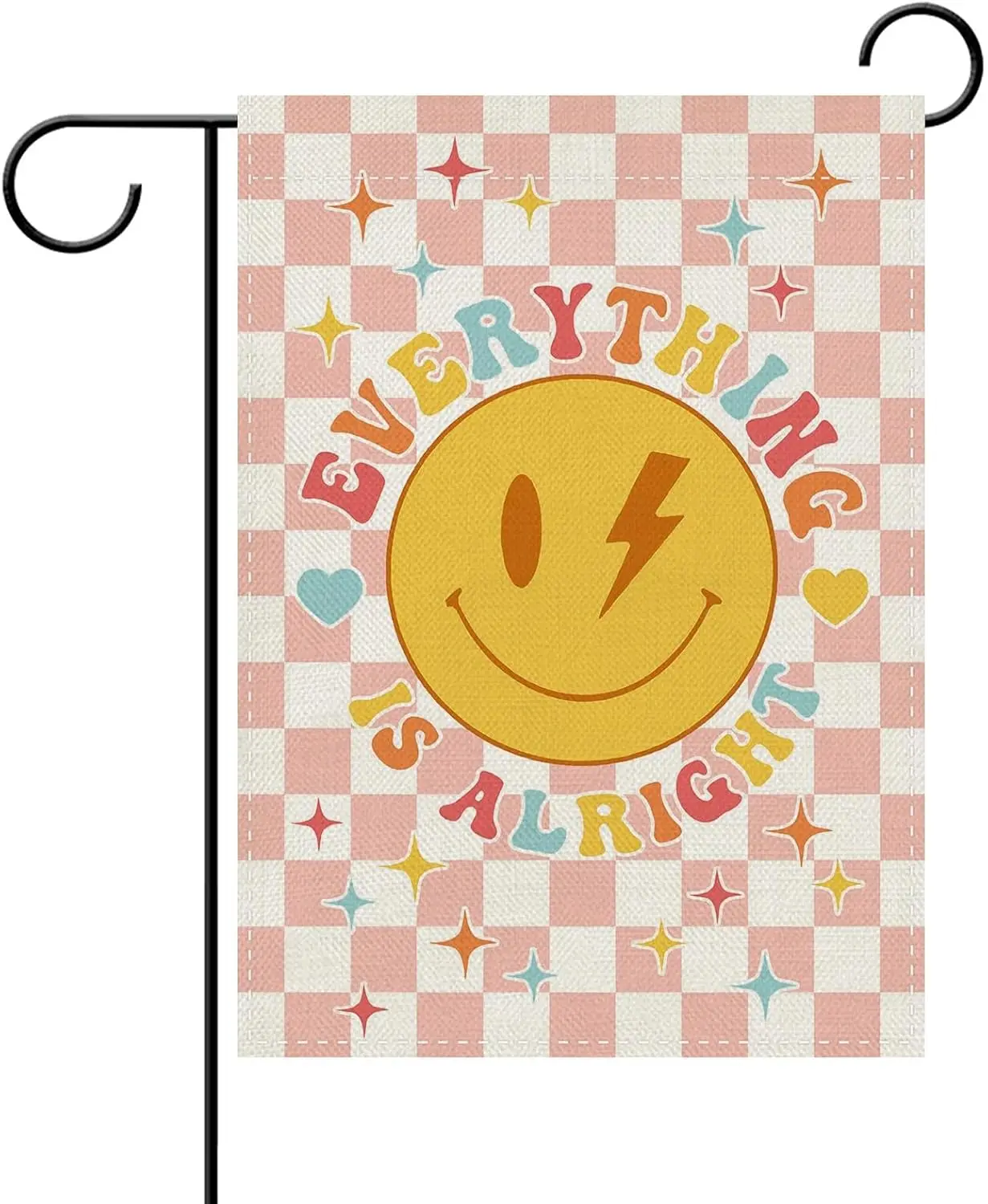 Dyrenson Inspirational Smiley Face Decorative Garden Flag, Retro Everything is Alright Smiling Yard Outside Home Decoration, AAS