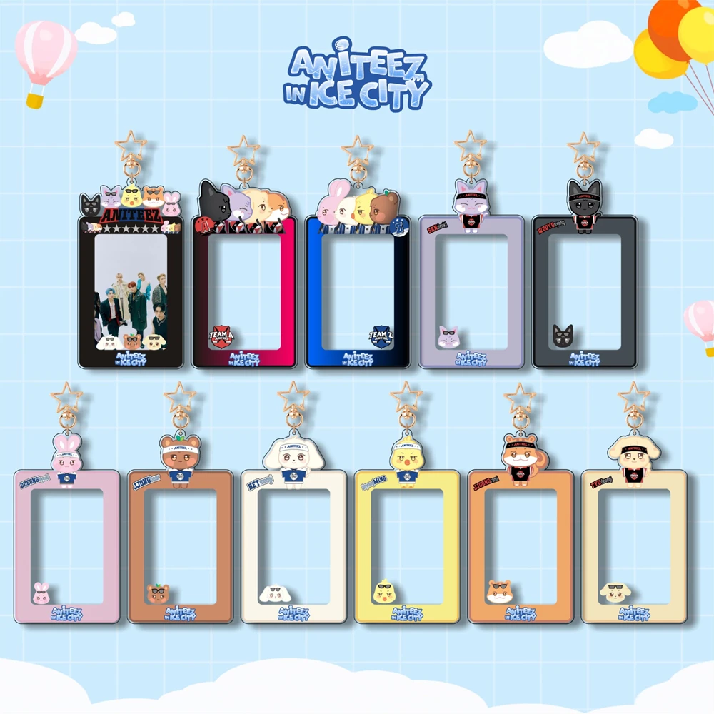 KPOP ATEEZ Card Holder Keychain Pendant Cartoon Photo Frame Keyring Bag Accessories Hongjoong Yunho Mingi Seonghwa San Fans Gift