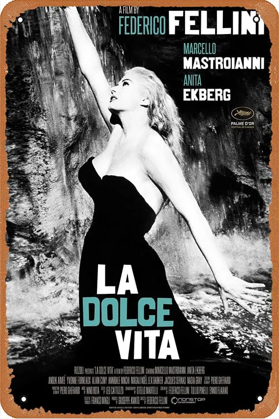 La Dolce Vita Movie Poster Vintage Retro Metal Tin Sign Home Bar Kitchen Farmhouse Home Decor Signs Gifts 8X12 Inch