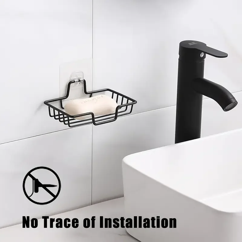 Stainless Steel Soap Dish – Wall-Mounted, No Drill, Holds 2 Soap Bars, Drain Holes, Bathroom Decor for Halloween & Christmas view 4