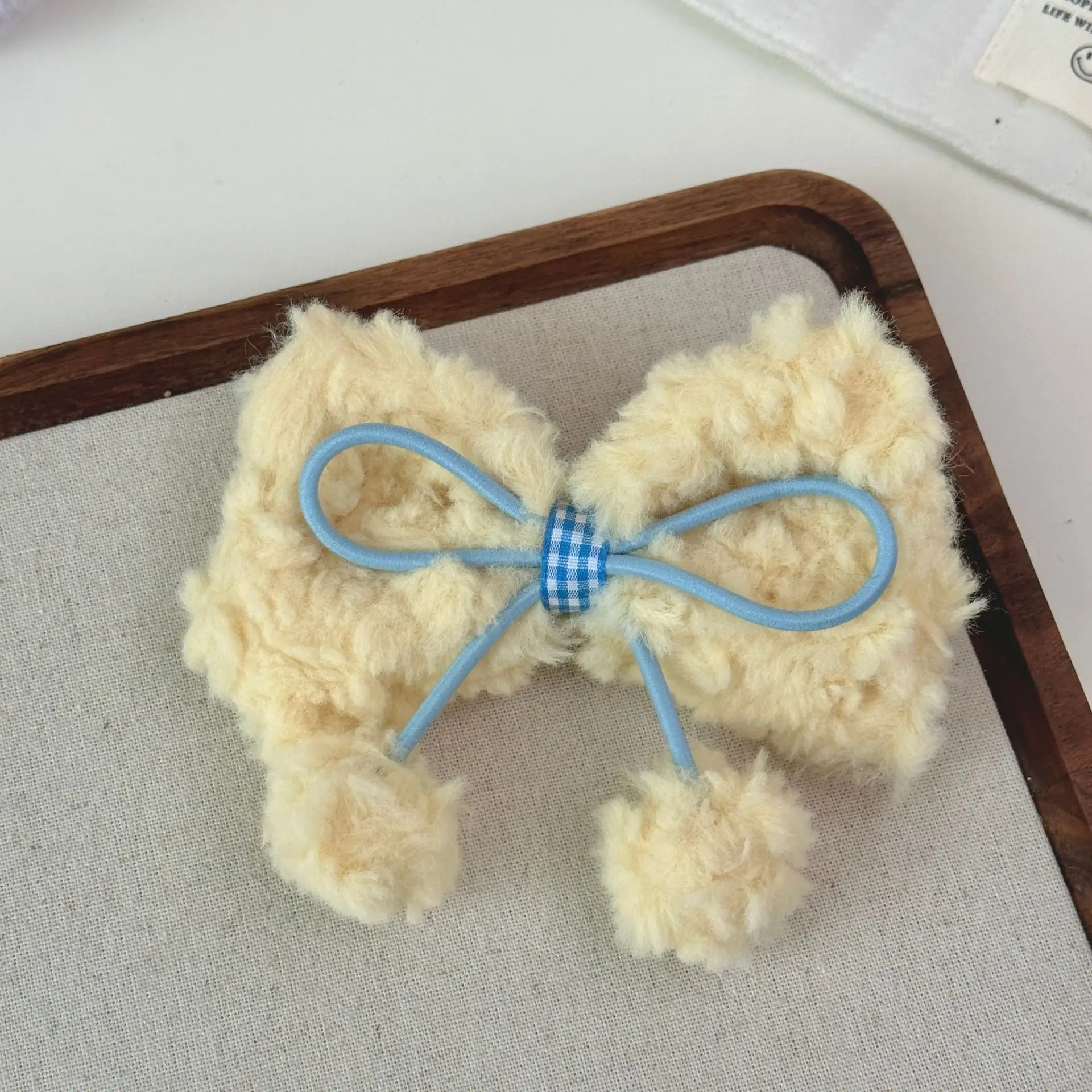 

Зимняя кремовая заколка для волос, плюшевая стрижка с бантом, мягкая заколка в виде утконоса, уютные девчачьи аксессуары для волос