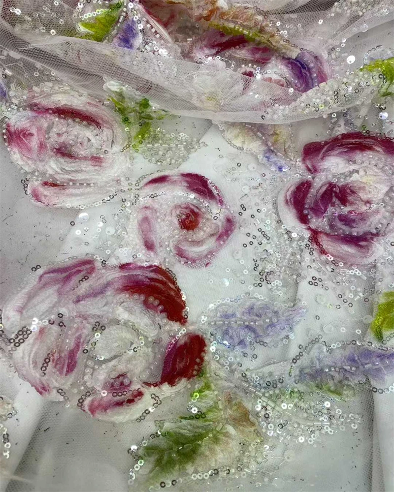 Luxury French 3D Flowers Embroidery Lace Fabric with Sequins for Wedding New High-End African Nigerian Style