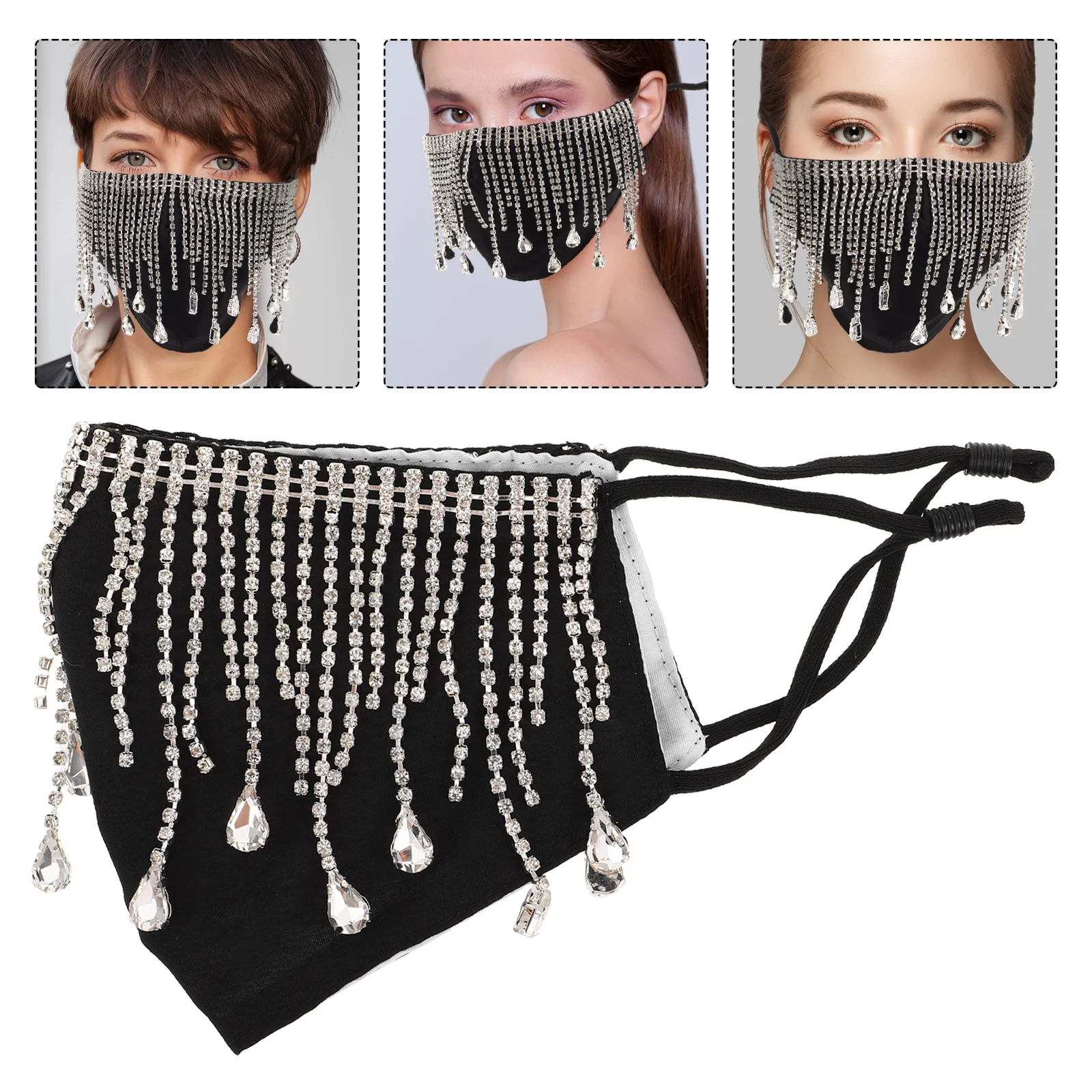 

Маска с кисточками и стразами, бижутерия, маскарадные бальные маски для черных стразов