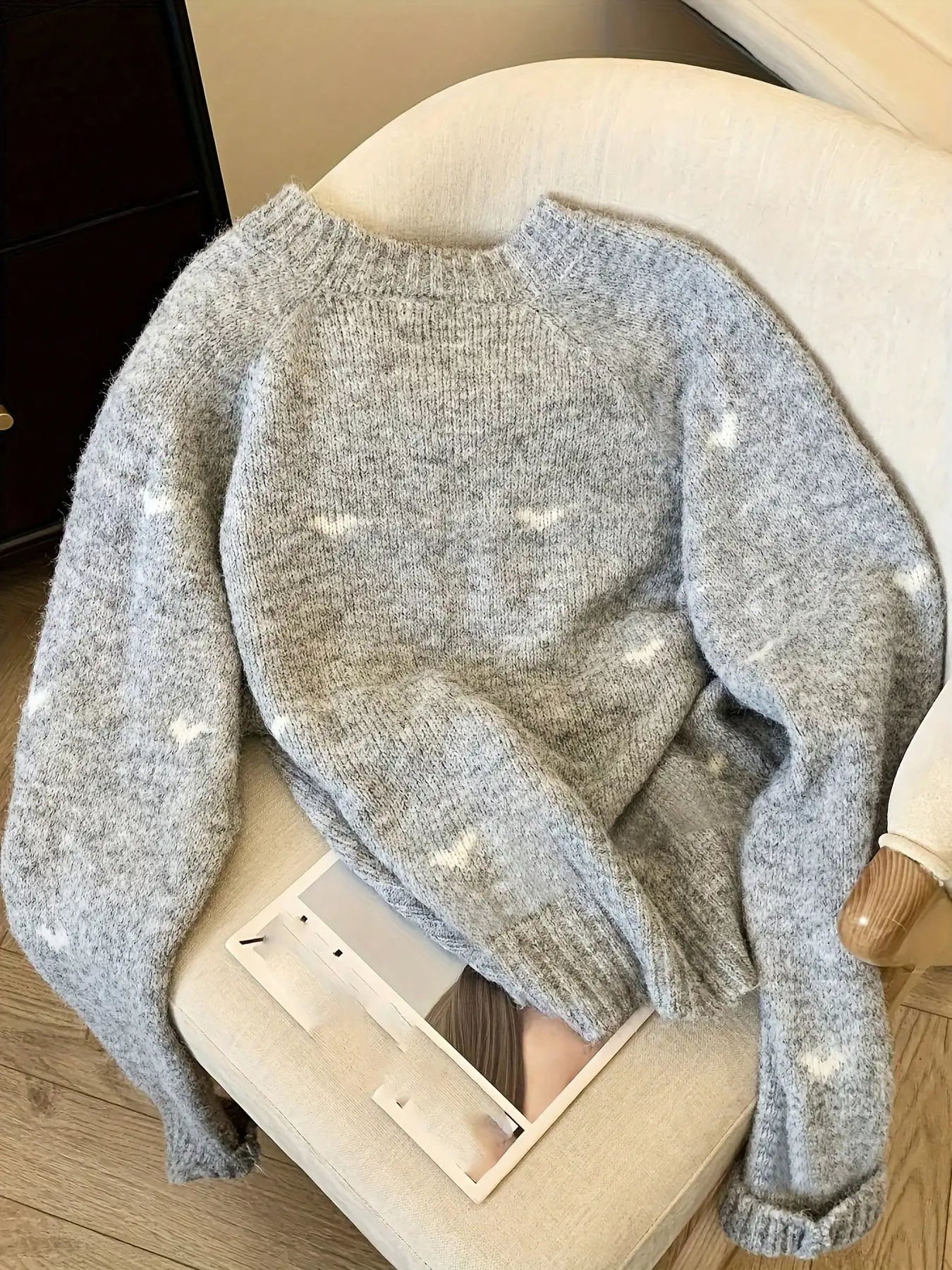 New Plus Size Fall Winter Comfortable Heart Pattern Sweater Long Sleeve Pullover Round Neck Top Korean Popular Women's Clothes image 4