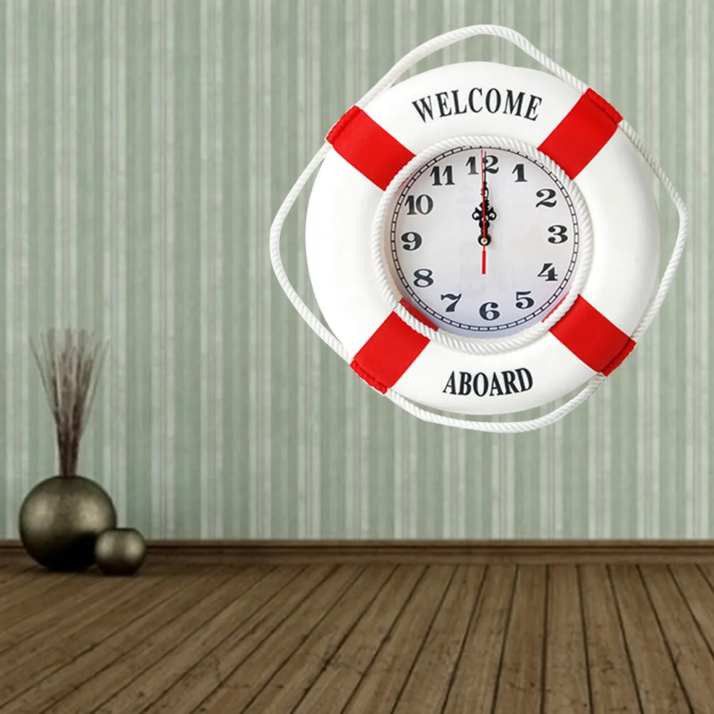 Creative Lifebuoy Wall Clock Red 35Cm Hanging Decorative Clock Perfect Bedroom Living Room Office Gift
