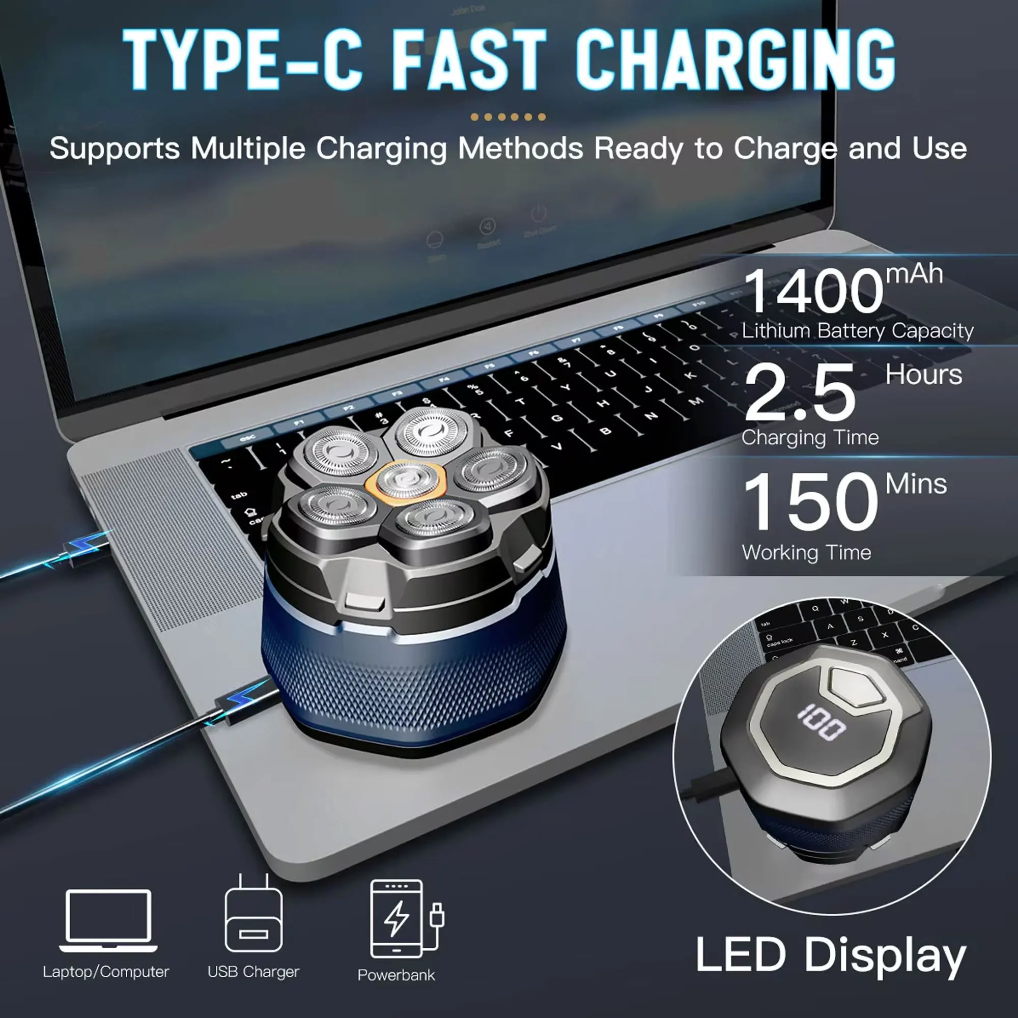 Solimpia ماكينة حلاقة كهربائية 6 شفرات للرجال المحمولة المغناطيسي شحن أصلع رئيس المتقلب متعددة الوظائف ماكينة حلاقة 2-pcs مجموعة #4