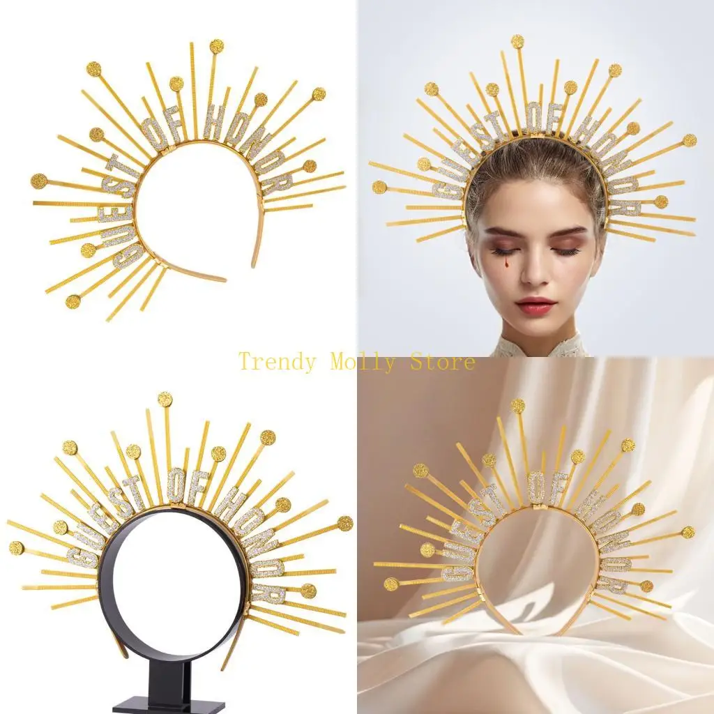 

N5KB Glittering Guest of Honors Crowns Headbands With Spiked Design For Women Bridal Shower Various Formal Occasion