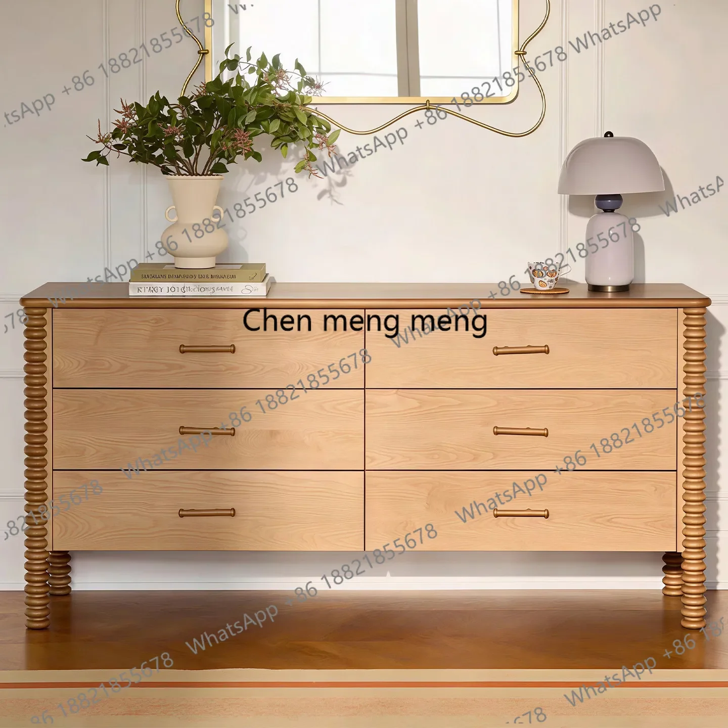 M02 Log wind solid wood porch six bucket locker multi-functional storage cabinet living room dining side cabinet