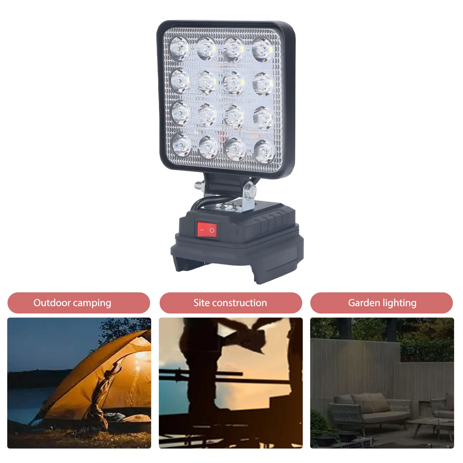 LED Work Spotlight 8W 16 Lamp Beads 25V Working Voltage ABS LED Work Light 18V Lithium Battery Powered for Outdoor Camping