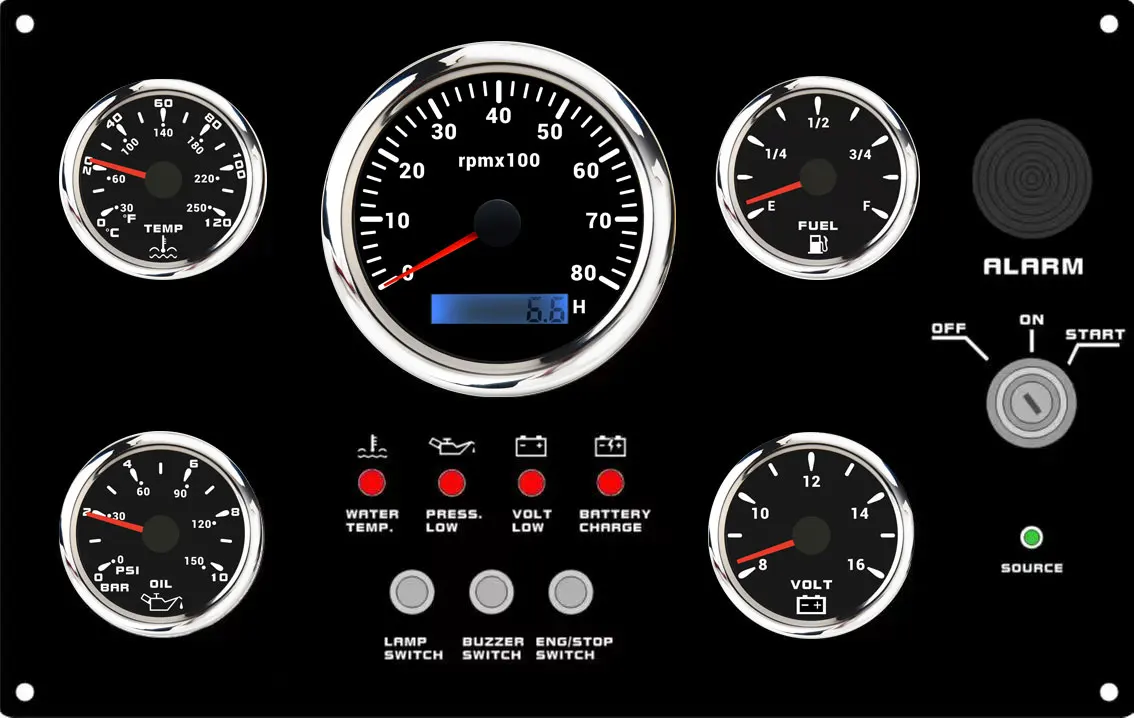 Multi-function Diesel Engine Instrument Marine Gauge Panel Assembly With 5 Gauges 12V/24V For Boat Marine