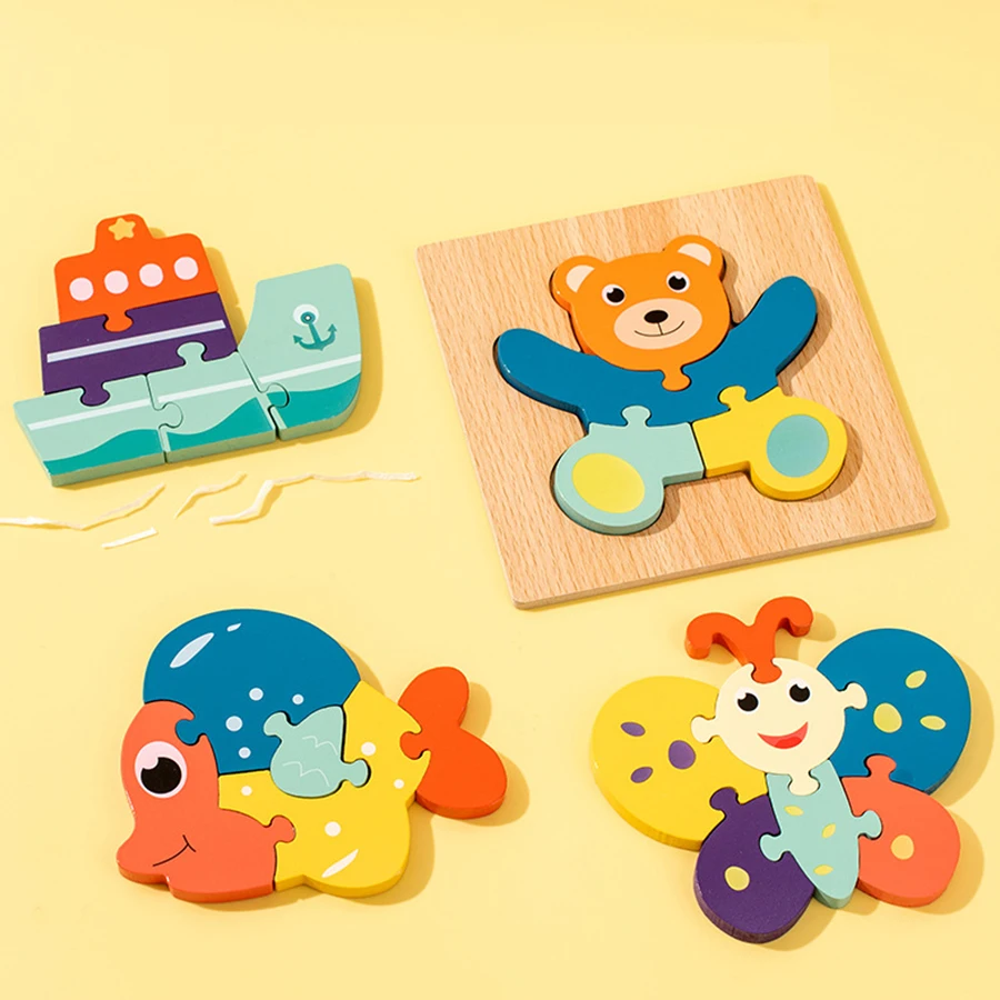 High Quality 3D Wooden Puzzle Baby Cartoon Animal Traffic Jigsaw Early Learning Cognition Game Puzzle Toys for Children