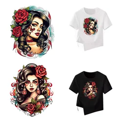 Fashion flowers beauty skull self-adhesive thermoadhesive patches thermo-stickers for Girls stripes appliques