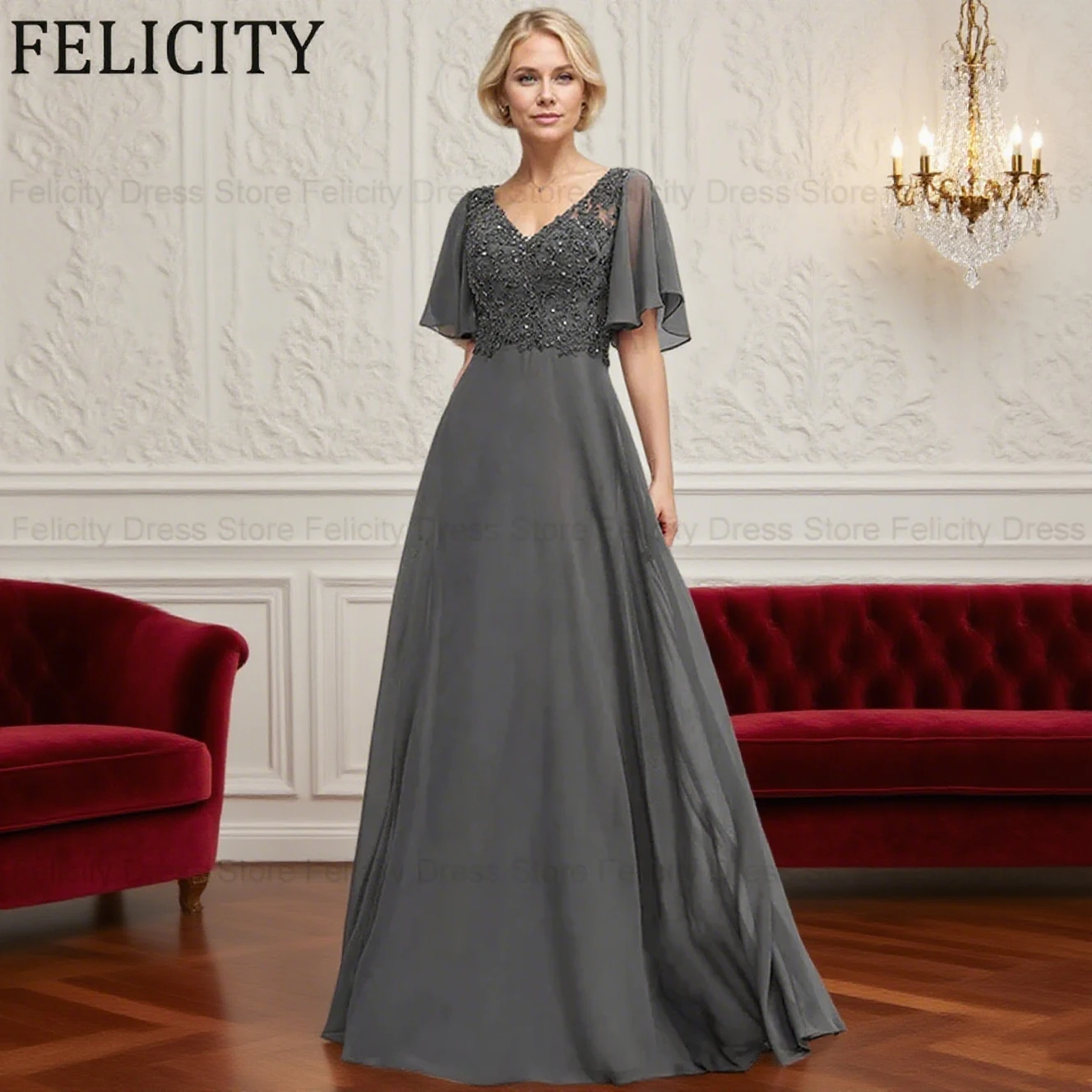 

FELICITY Изысканные платья для матери невесты по индивидуальному заказу, 2021, длинные платья трапециевидной формы с v-образным вырезом и блестками для свадебных гостей, вечерние платья с аппликациями