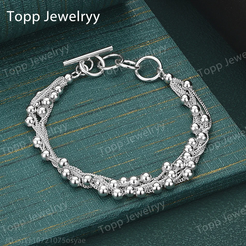 Charm 925 Sterling Silver Exquisite Glossy Beaded Bracelet Fashion Women Party Favor Wedding Jewelry