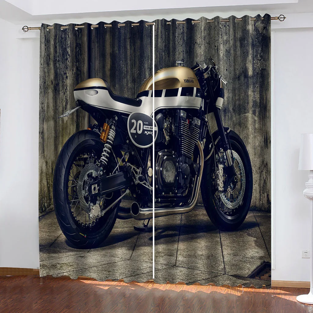 

HUANZHUANG Curtains Salon 2 Pieces Retrobike Home Decoration Cheap Modern Curtains For Windows Bedroom Living Room Home Decor