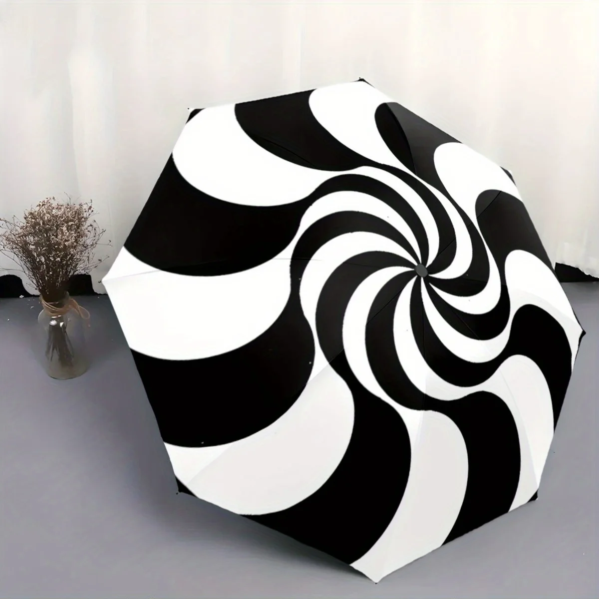 

Automatic Open/Close Folding Umbrella with Bold Black & White Swirl Pattern - Compact Travel Umbrella, Sturdy 8-Rib Shaft, Lig