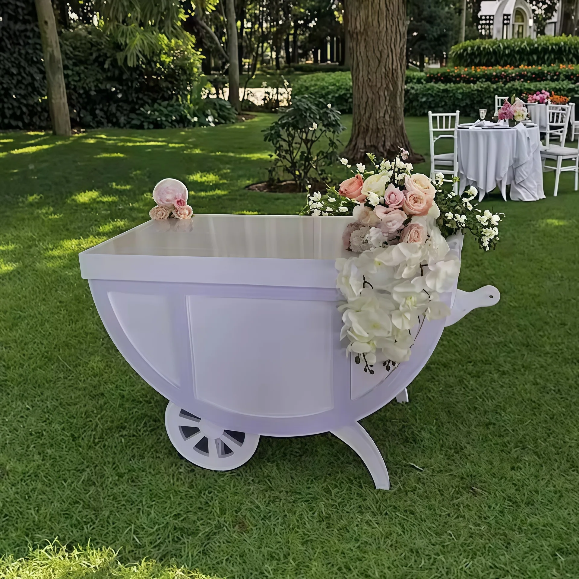 Acrylic Candy Cart Outdoor Dining Cart Flowers Dessert Display Trolley Party Wedding Event Decoration view 2