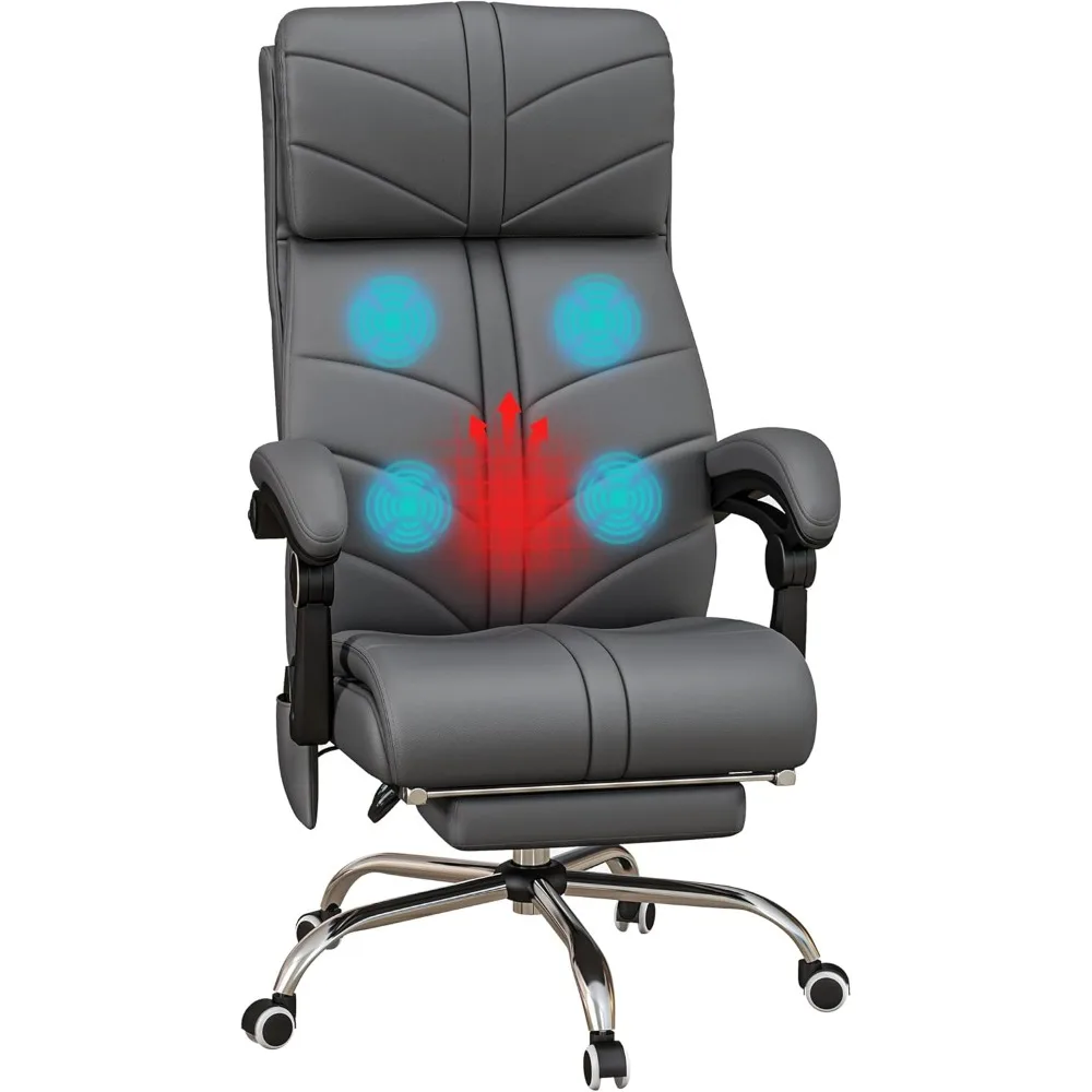 كرسي مكتب فاخر من جلد البولي يوريثان مع 4 أوضاع اهتزاز ومقعد ساخن، كرسي مكتب كمبيوتر مريح مع F قابل للتعديل