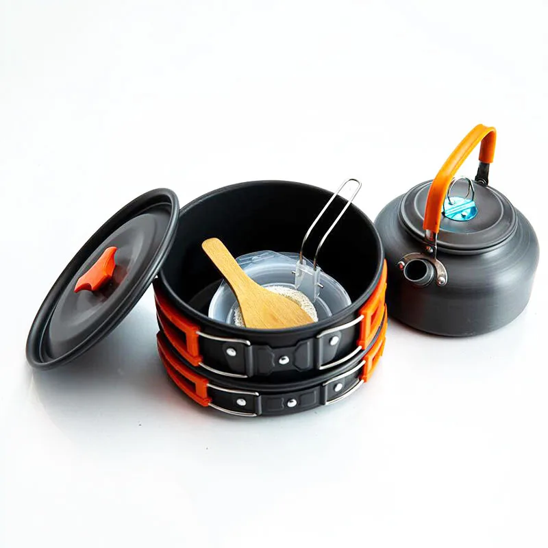 Camping Cookware Set Aluminum Nonstick Portable Outdoor Tableware Kettle Pot Cookset Cooking Pan Bowl for Hiking BBQ Picnic