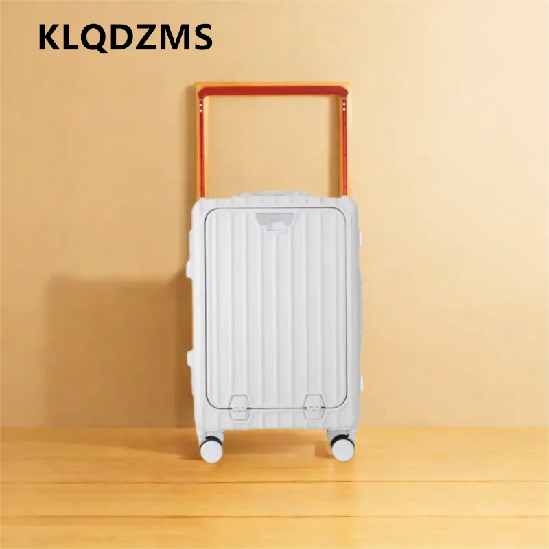 KLQDZMS Luggage Travel Bag Front Opening Laptop Boarding Case USB Charging Trolley Case 20 Inch Universal Wheel Suitcase