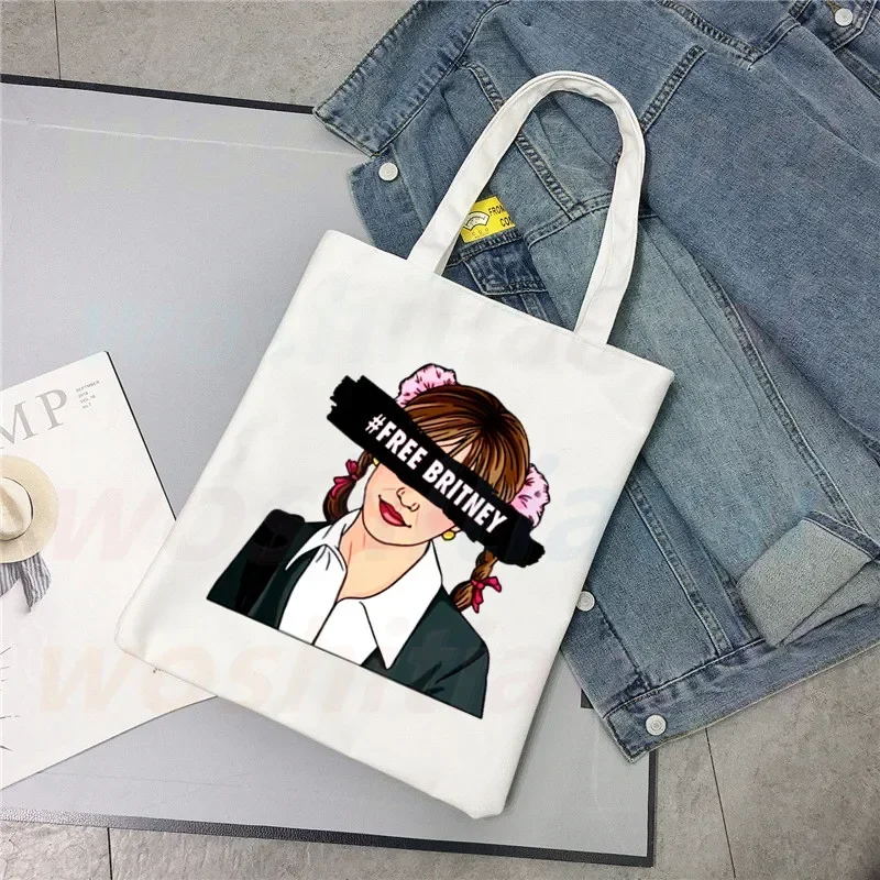 Britney Spears Print borsa per la spesa riutilizzabile borse in tela da donna stampa Eco Bag Cartoon Shopper borse a tracolla