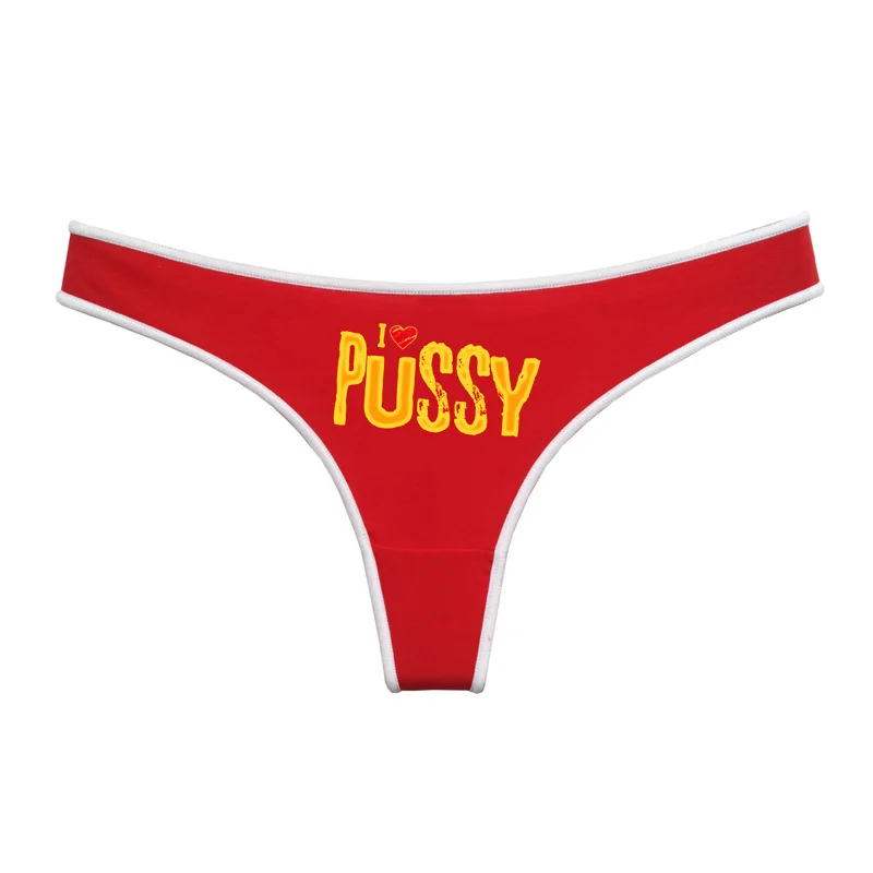 I LOVE PUSSY Sexy Red Cotton Underwear Womens Cute Thong Female Lingerie Soft Seamless Invisible Breathable Sport Underpant