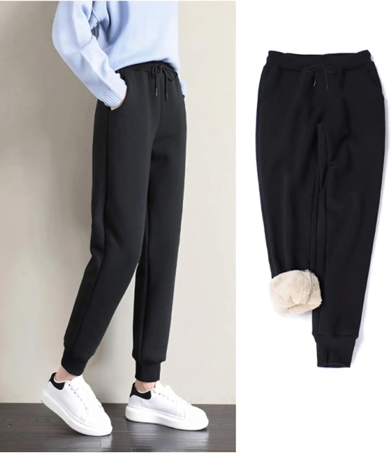 

Women's Winter Warm Athletic Sweatpants Sherpa Lined Joggers Fleece Pants Drawstring Elastic Waist Imitated lamb Plush Thickend