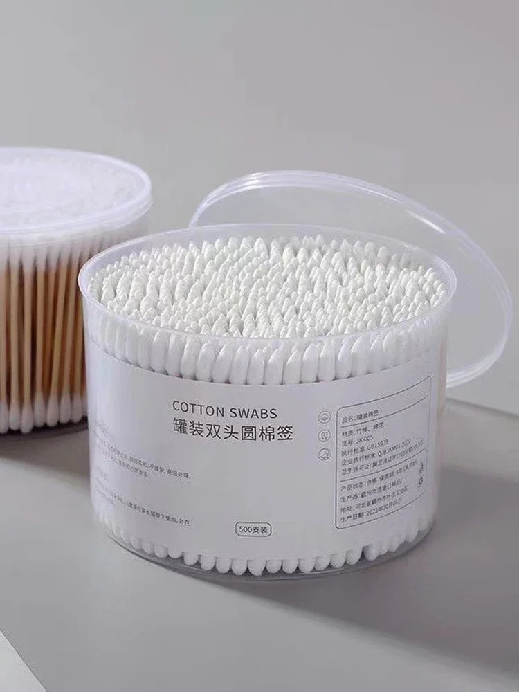 Disposable Cotton Swab Box With Double End Round Head For Makeup Removal Daily Cleaning Pet Care Multi-purpose About 500pcs