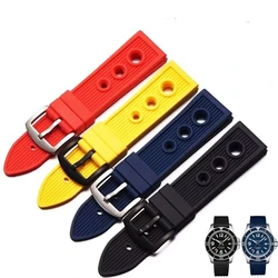 22mm Rubber strap Fit Breitling silicone watch with  Black bird Yellow Wolf Seiko canned universal bracelet